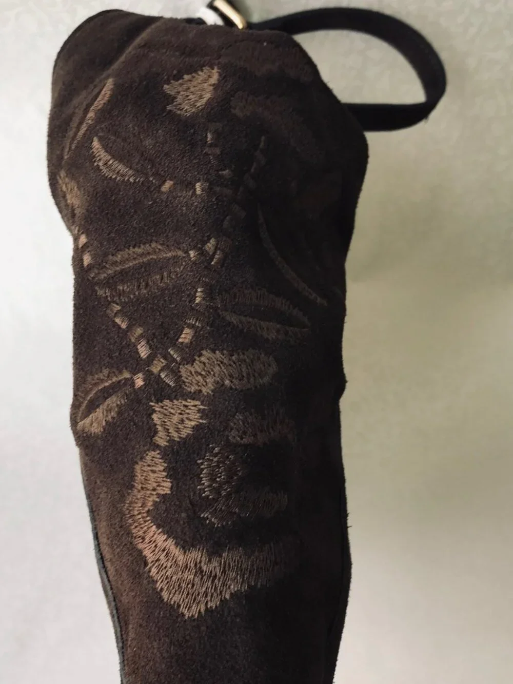 Divina Firenze Suede Shoulder Bag W Floral Embroidery Leather Made in Italy